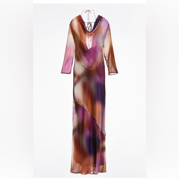 NWT ZARA Long semisheer flowy tie dye gown - Picture 1 of 16
